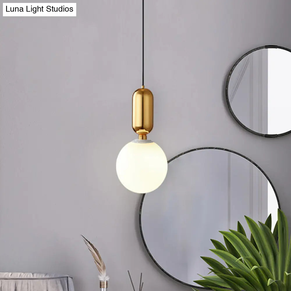 Milky Glass Ball Pendant Lamp - Simplicity 1-Bulb Fixture for Living Room Lighting