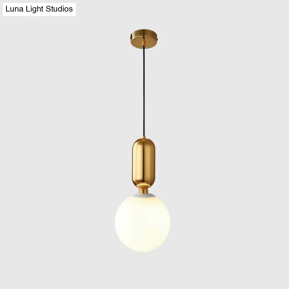 Milky Glass Ball Pendant Lamp - Simplicity 1-Bulb Fixture for Living Room Lighting