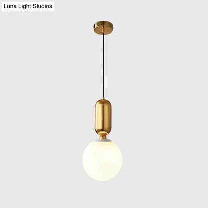 Milky Glass Ball Pendant Lamp - Simplicity 1-Bulb Fixture for Living Room Lighting