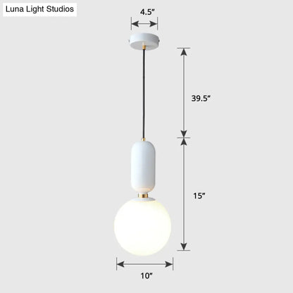 Milky Glass Ball Pendant Lamp - Simplicity 1-Bulb Fixture for Living Room Lighting