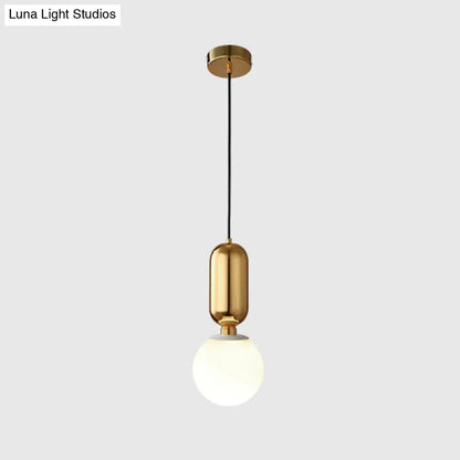 Milky Glass Ball Pendant Lamp - Simplicity 1-Bulb Fixture for Living Room Lighting