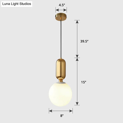 Milky Glass Ball Pendant Lamp - Simplicity 1-Bulb Fixture for Living Room Lighting