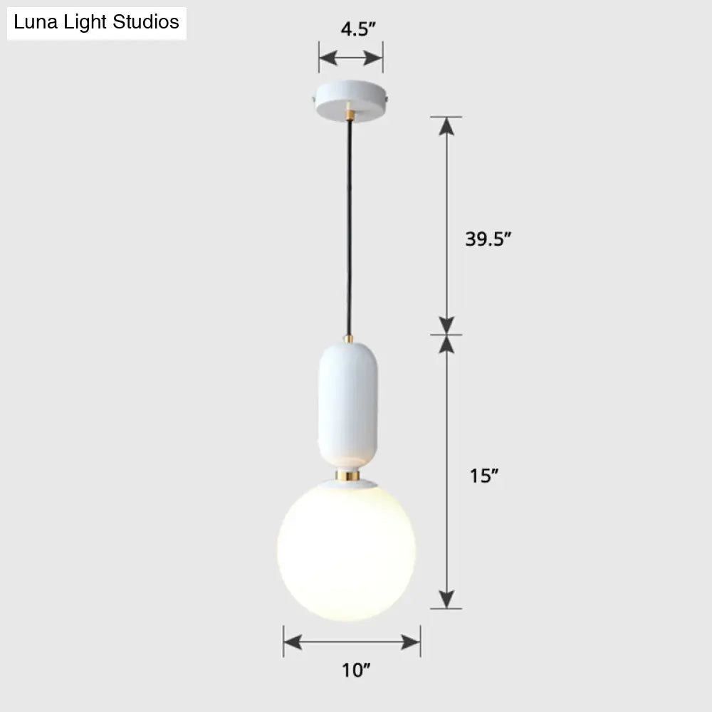 Milky Glass Ball Pendant Lamp - Simplicity 1-Bulb Fixture for Living Room Lighting