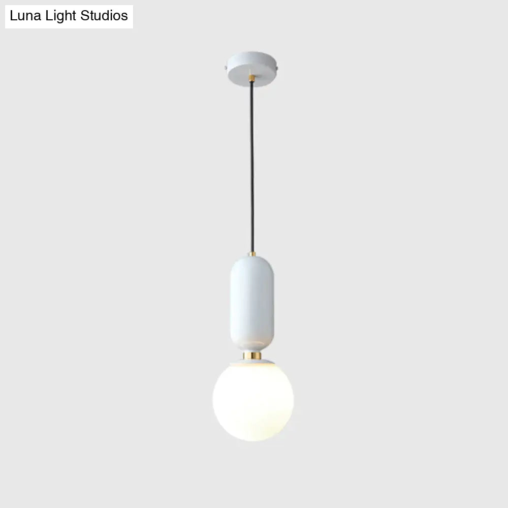 Milky Glass Ball Pendant Lamp - Simplicity 1-Bulb Fixture for Living Room Lighting