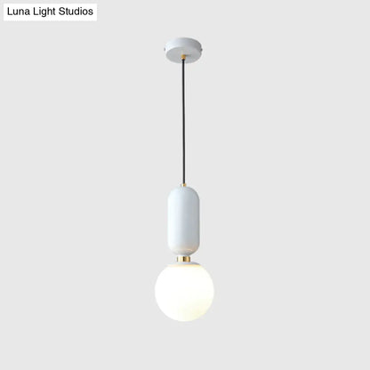 Milky Glass Ball Pendant Lamp - Simplicity 1-Bulb Fixture for Living Room Lighting