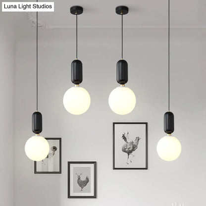 Milky Glass Ball Pendant Lamp - Simplicity 1-Bulb Fixture for Living Room Lighting