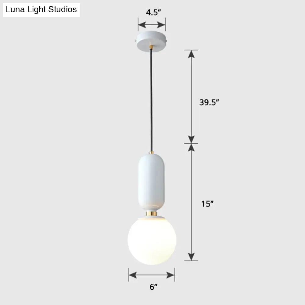 Milky Glass Ball Pendant Lamp - Simplicity 1-Bulb Fixture for Living Room Lighting