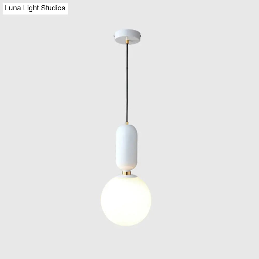 Milky Glass Ball Pendant Lamp - Simplicity 1-Bulb Fixture for Living Room Lighting