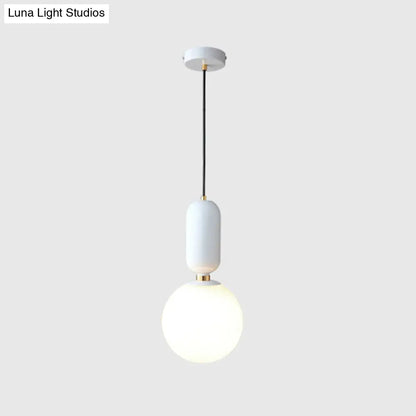 Milky Glass Ball Pendant Lamp - Simplicity 1-Bulb Fixture for Living Room Lighting