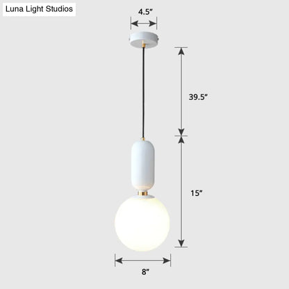 Milky Glass Ball Pendant Lamp - Simplicity 1-Bulb Fixture for Living Room Lighting