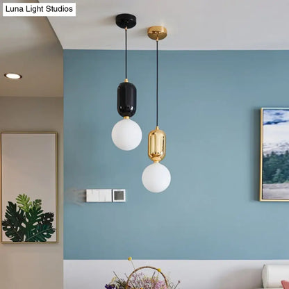 Milky Glass Ball Pendant Lamp - Simplicity 1-Bulb Fixture for Living Room Lighting