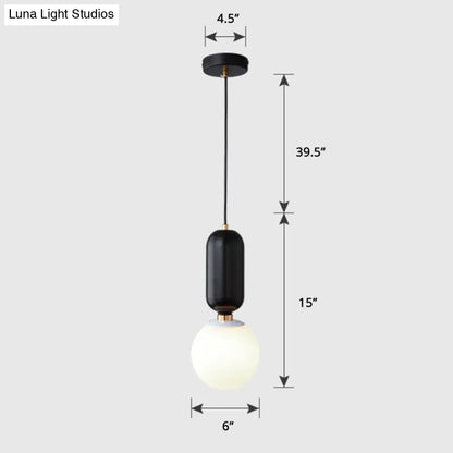 Milky Glass Ball Pendant Lamp - Simplicity 1-Bulb Fixture for Living Room Lighting