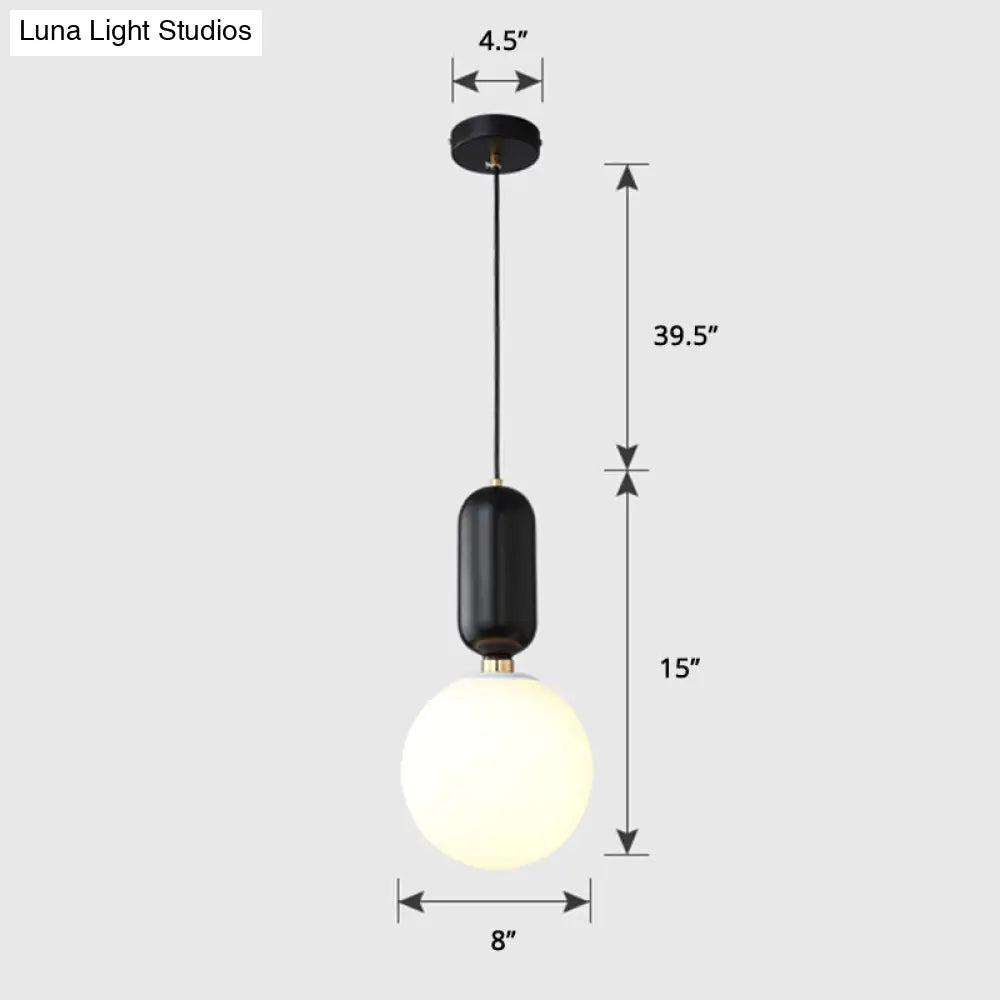 Milky Glass Ball Pendant Lamp - Simplicity 1-Bulb Fixture for Living Room Lighting