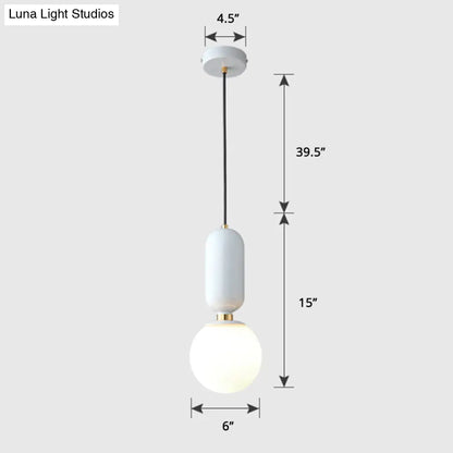 Milky Glass Ball Pendant Lamp - Simplicity 1-Bulb Fixture for Living Room Lighting