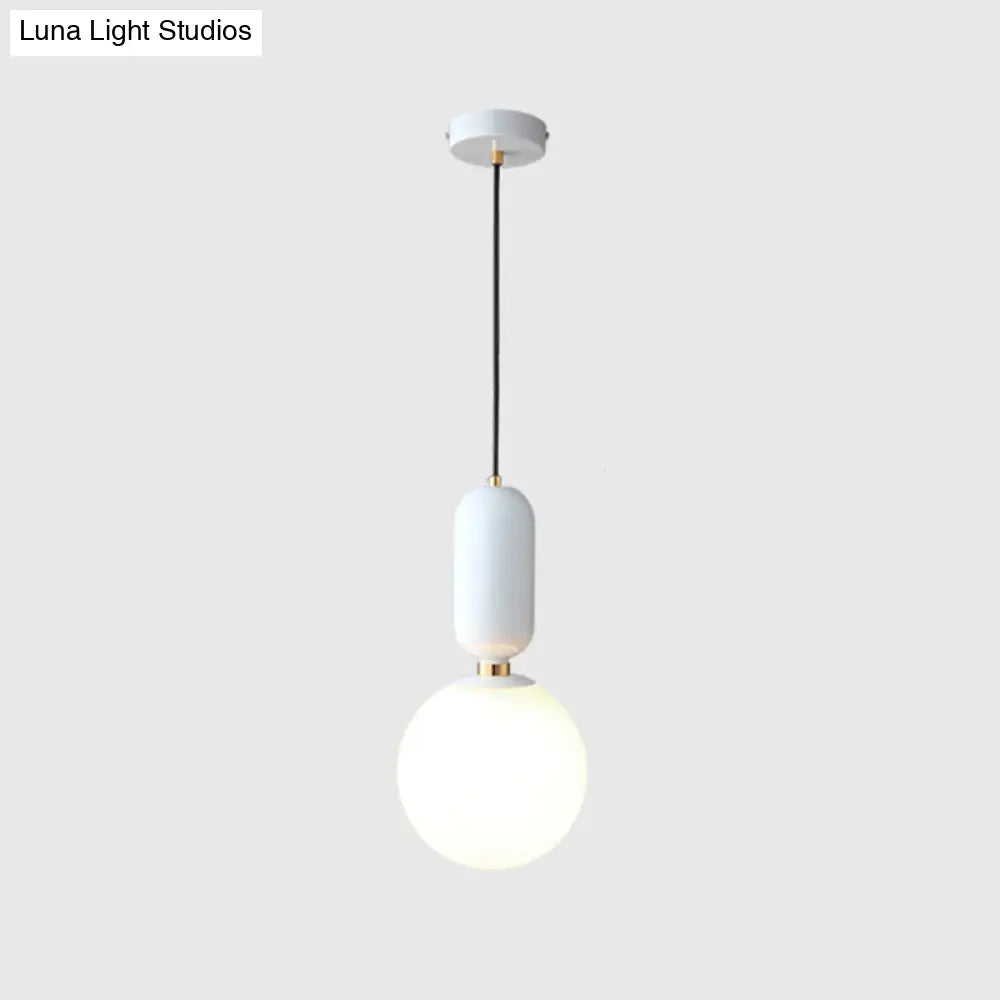 Milky Glass Ball Pendant Lamp - Simplicity 1-Bulb Fixture for Living Room Lighting