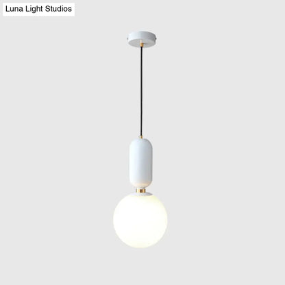 Milky Glass Ball Pendant Lamp - Simplicity 1-Bulb Fixture for Living Room Lighting