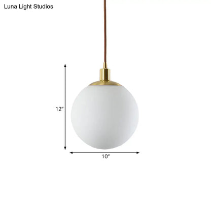 Milky Glass Ball Pendant Light: Modern LED Ceiling Lamp in Brass (6"/8"/10" Wide)