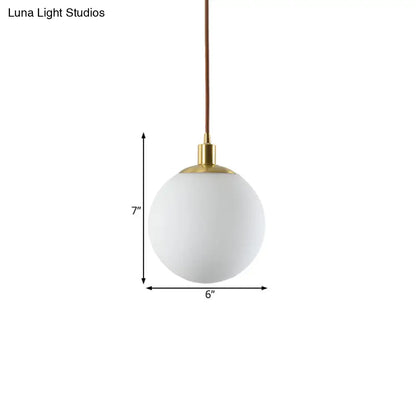 Milky Glass Ball Pendant Light: Modern LED Ceiling Lamp in Brass (6"/8"/10" Wide)