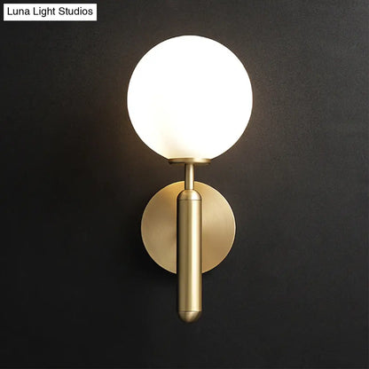 DecorBites™ DecorBites™ Milky Glass Ball Sconce - Contemporary 1-Head Brass Wall Light Fixture with Metal Arm