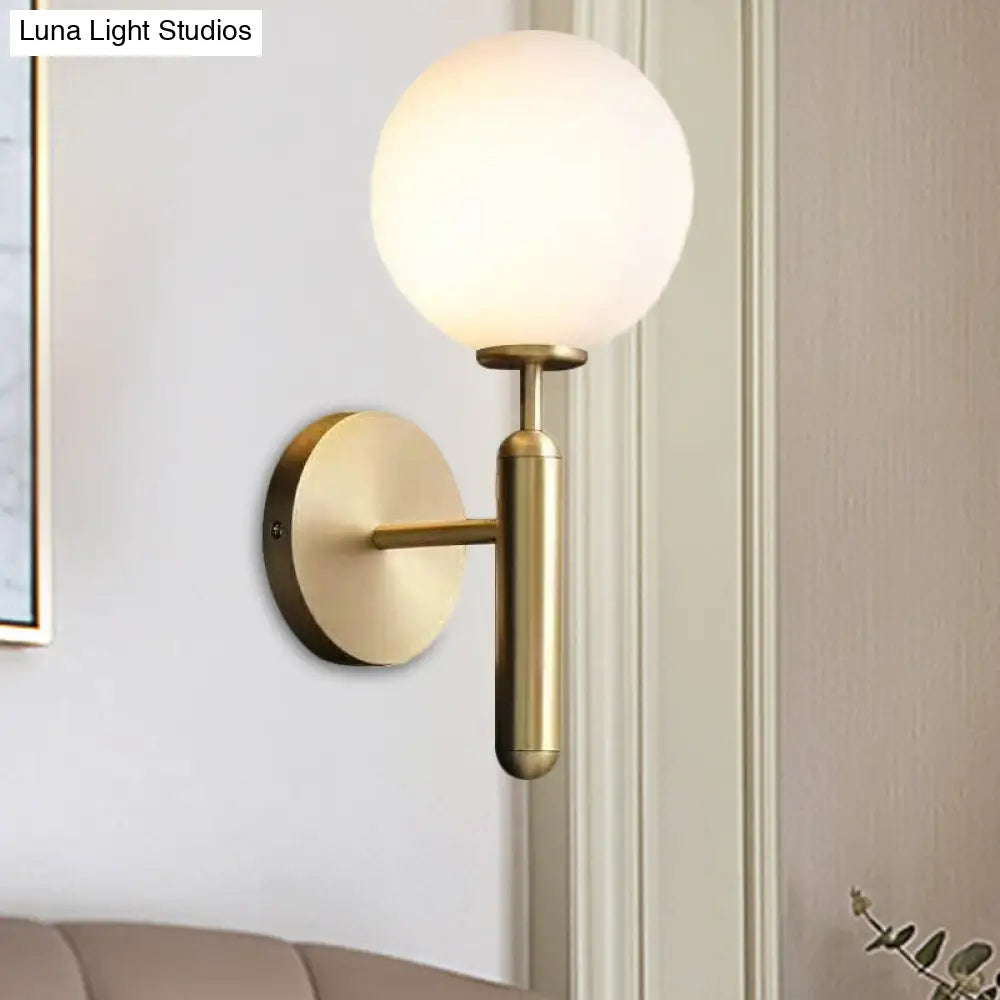 DecorBites™ DecorBites™ Milky Glass Ball Sconce - Contemporary 1-Head Brass Wall Light Fixture with Metal Arm
