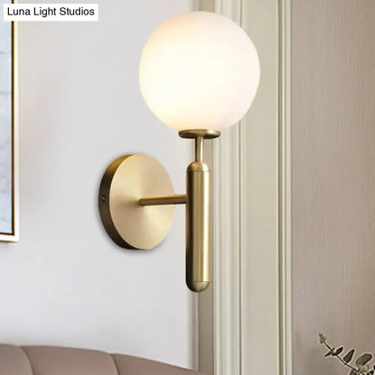DecorBites™ DecorBites™ Milky Glass Ball Sconce - Contemporary 1-Head Brass Wall Light Fixture with Metal Arm