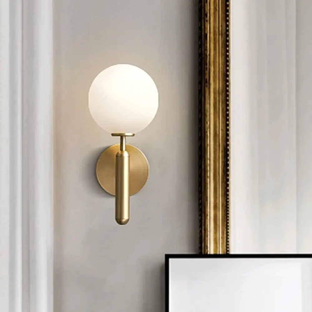 DecorBites™ DecorBites™ Milky Glass Ball Sconce - Contemporary 1-Head Brass Wall Light Fixture with Metal Arm