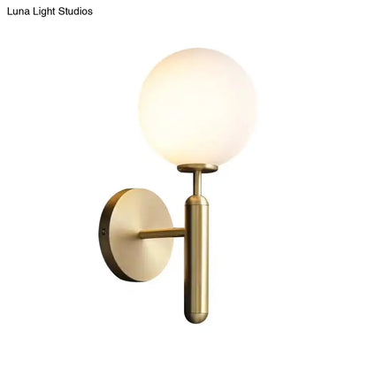 DecorBites™ DecorBites™ Milky Glass Ball Sconce - Contemporary 1-Head Brass Wall Light Fixture with Metal Arm