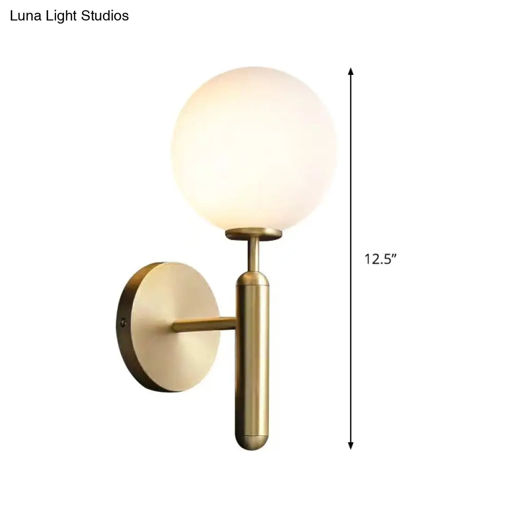 DecorBites™ DecorBites™ Milky Glass Ball Sconce - Contemporary 1-Head Brass Wall Light Fixture with Metal Arm