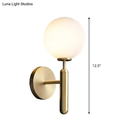 DecorBites™ DecorBites™ Milky Glass Ball Sconce - Contemporary 1-Head Brass Wall Light Fixture with Metal Arm