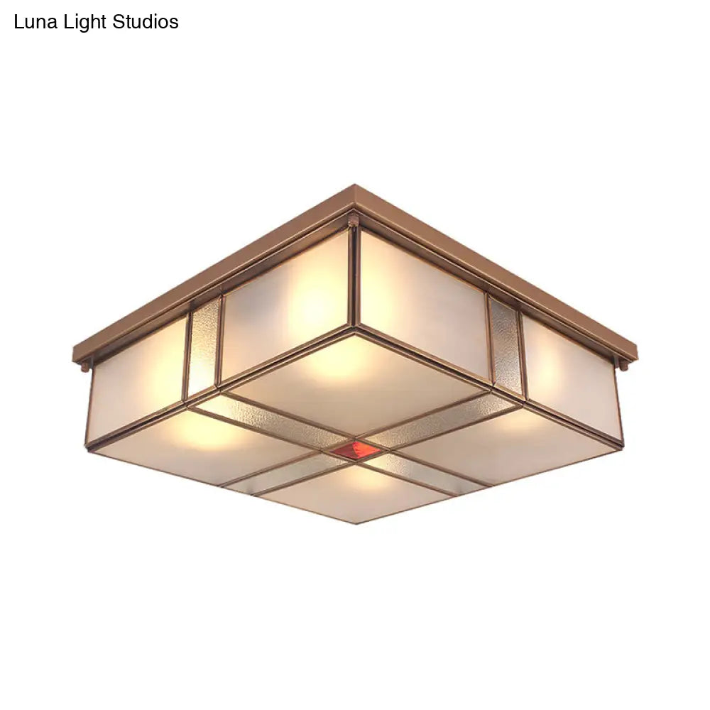 DecorBites™ DecorBites™ Milky Glass Colonial Ceiling Lamp - Square Flush Mount Fixture for Living Room with Brass Finish (3/4 Bulbs)