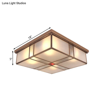 DecorBites™ DecorBites™ Milky Glass Colonial Ceiling Lamp - Square Flush Mount Fixture for Living Room with Brass Finish (3/4 Bulbs)