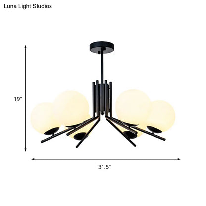 Milky Glass Global Semi Flush 6-Bulb Black Ceiling Mount Light for Modern Bedrooms