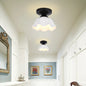 Milky Glass Industrial Living Room Light Fixture - Scalloped Semi Flush, Black Finish +