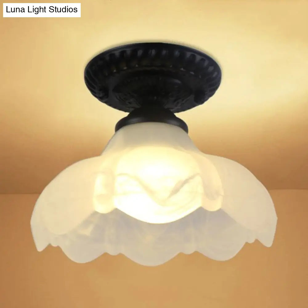 Milky Glass Semi Flush Industrial Light Fixture - Perfect for Living Room and Corridor