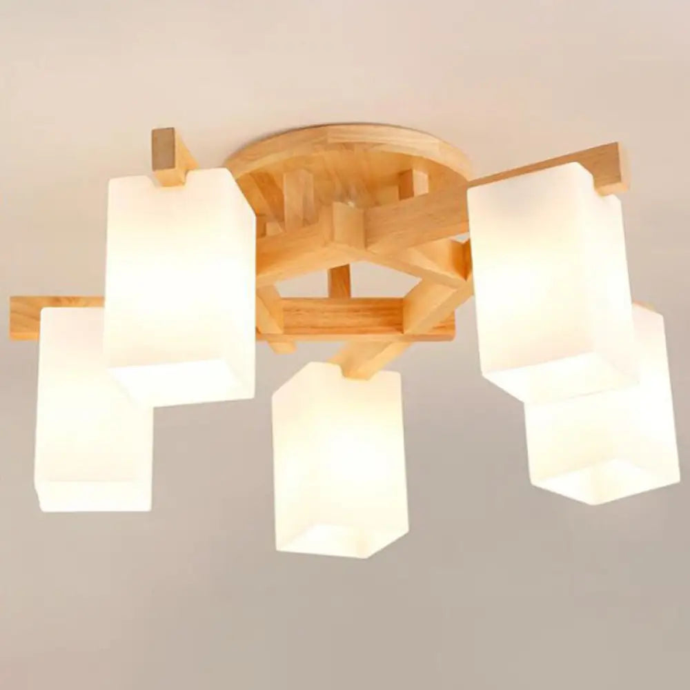 DecorBites™ DecorBites™ Milky White Glass Branch Ceiling Light - Modern Wood Finish, Flush Mount Design