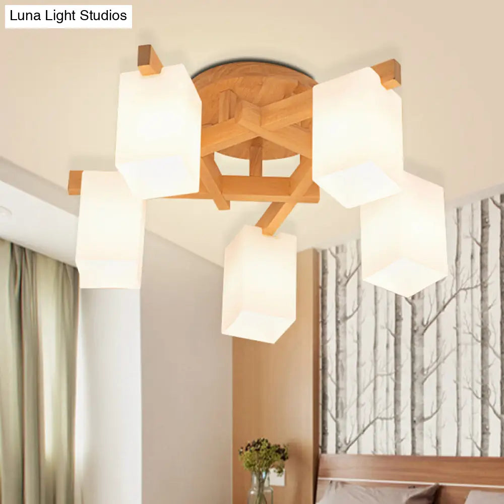 DecorBites™ DecorBites™ Milky White Glass Branch Ceiling Light - Modern Wood Finish, Flush Mount Design