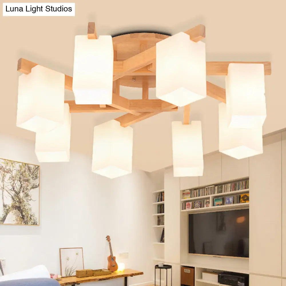 DecorBites™ DecorBites™ Milky White Glass Branch Ceiling Light - Modern Wood Finish, Flush Mount Design