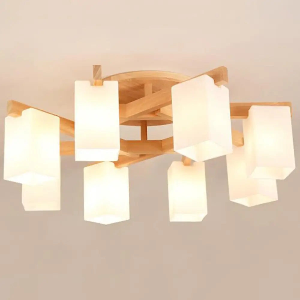 DecorBites™ DecorBites™ Milky White Glass Branch Ceiling Light - Modern Wood Finish, Flush Mount Design
