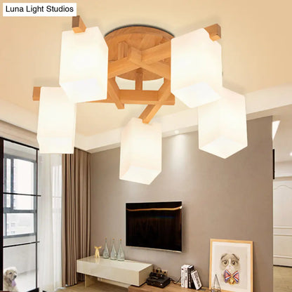 DecorBites™ DecorBites™ Milky White Glass Branch Ceiling Light - Modern Wood Finish, Flush Mount Design