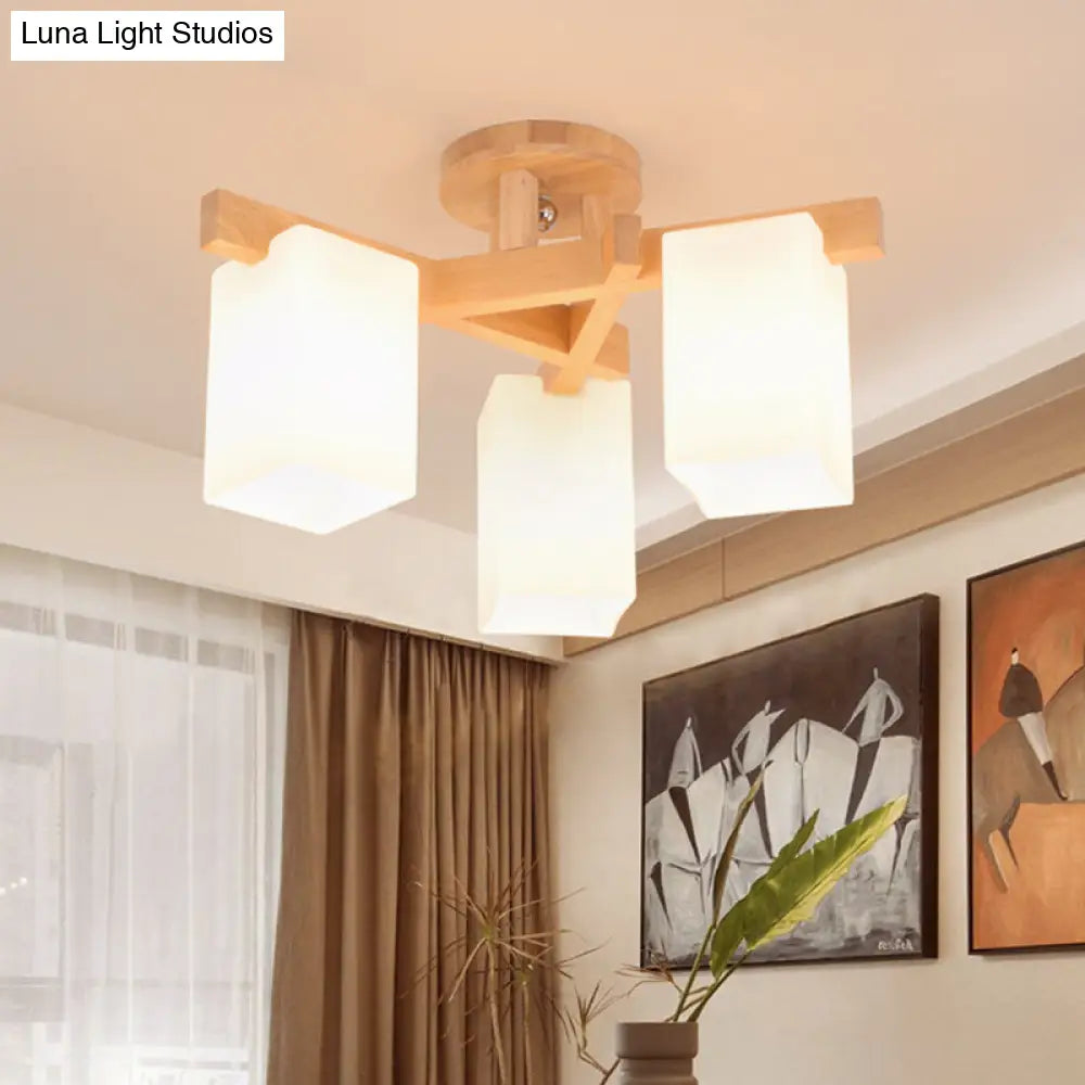 DecorBites™ DecorBites™ Milky White Glass Branch Ceiling Light - Modern Wood Finish, Flush Mount Design