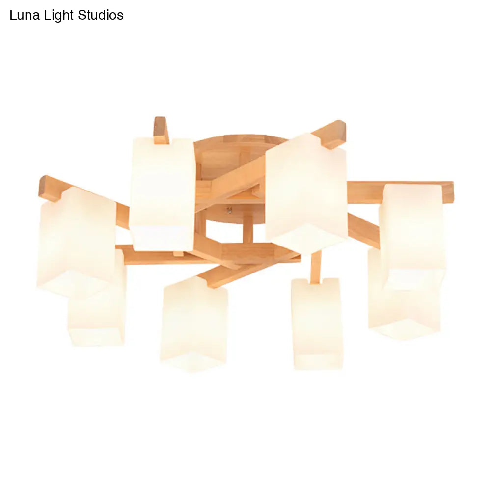 DecorBites™ DecorBites™ Milky White Glass Branch Ceiling Light - Modern Wood Finish, Flush Mount Design