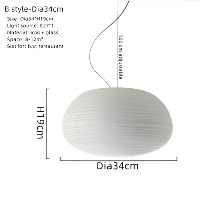 Milky white glass whorls cocoon pendant light with textured glass and iron construction for dining room lighting