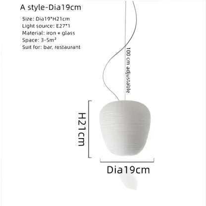 Milky white glass whorls cocoon pendant light with sleek iron frame and glass diffuser for dining room lighting