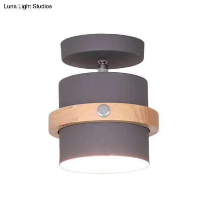 DecorBites™ DecorBites™ Mini Barrel Corridor Iron Ceiling Lamp with Rotating Feature - 1 Bulb, Macaron Grey/Green/White, Wood Ring Band