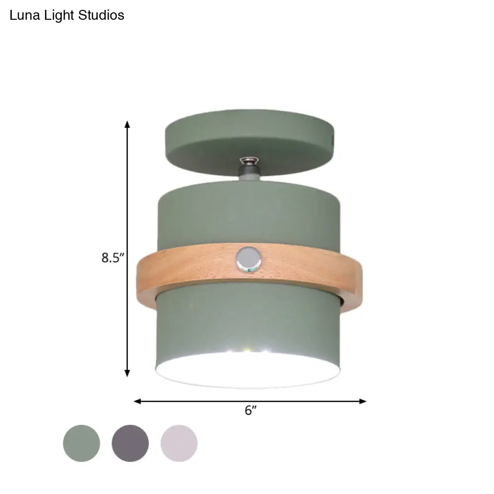 DecorBites™ DecorBites™ Mini Barrel Corridor Iron Ceiling Lamp with Rotating Feature - 1 Bulb, Macaron Grey/Green/White, Wood Ring Band