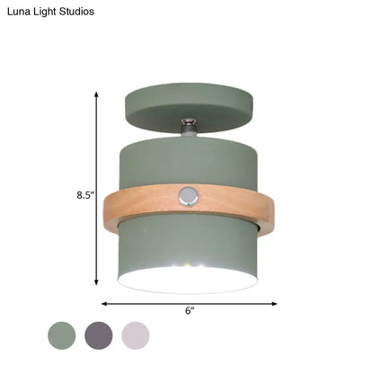 DecorBites™ DecorBites™ Mini Barrel Corridor Iron Ceiling Lamp with Rotating Feature - 1 Bulb, Macaron Grey/Green/White, Wood Ring Band