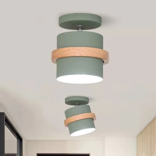 DecorBites™ DecorBites™ Mini Barrel Corridor Iron Ceiling Lamp with Rotating Feature - 1 Bulb, Macaron Grey/Green/White, Wood Ring Band