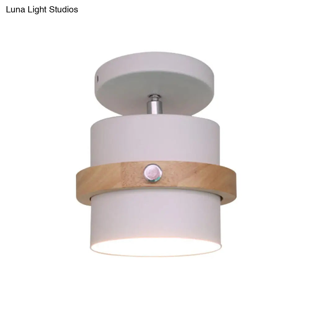DecorBites™ DecorBites™ Mini Barrel Corridor Iron Ceiling Lamp with Rotating Feature - 1 Bulb, Macaron Grey/Green/White, Wood Ring Band