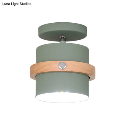 DecorBites™ DecorBites™ Mini Barrel Corridor Iron Ceiling Lamp with Rotating Feature - 1 Bulb, Macaron Grey/Green/White, Wood Ring Band