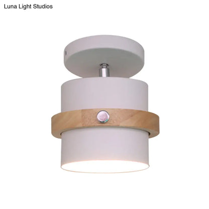 DecorBites™ DecorBites™ Mini Barrel Corridor Iron Ceiling Lamp with Rotating Feature - 1 Bulb, Macaron Grey/Green/White, Wood Ring Band